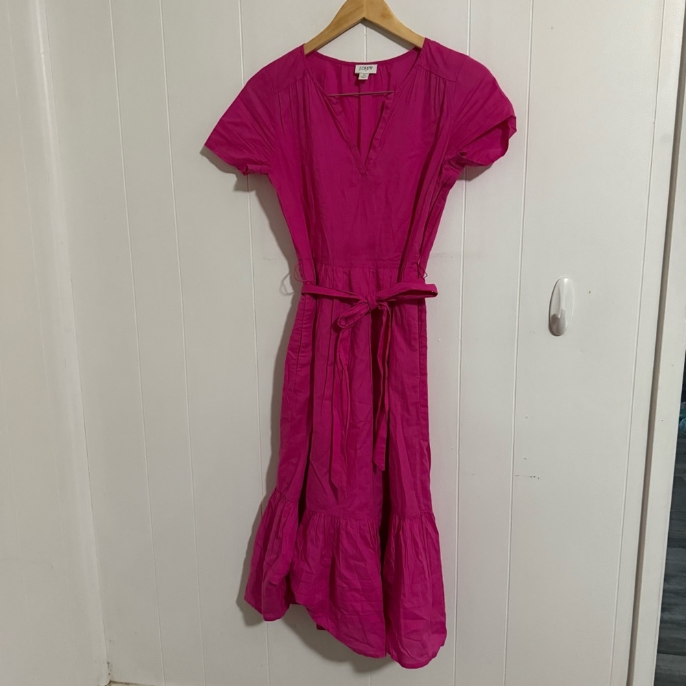 J. Crew Fuchsia Midi Dress with Tie Waist- SALE